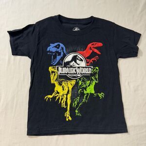 Jurassic World Park Dinosaur Shirt Boy's XS Black Graphic Tee Casual Movie Top